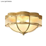 Traditional Brass Flushmount Lighting With Frost Glass And Scalloped Edge