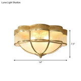 Traditional Brass Flushmount Lighting With Frost Glass And Scalloped Edge