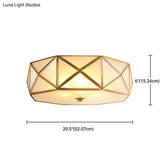 Traditional Brass Glass Drum Ceiling Mount Light Fixture - Bedroom Flushmount Lamp