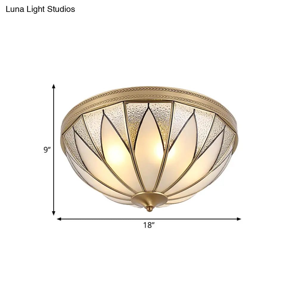 Traditional Brass Inverted Flush Mount Ceiling Light With Opal Glass – 4 Lights Ideal For Living