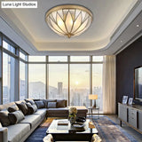 Traditional Brass Inverted Flush Mount Ceiling Light With Opal Glass – 4 Lights Ideal For Living