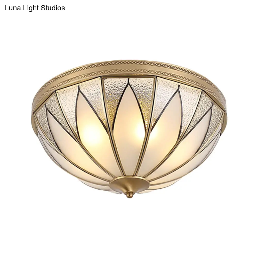 Traditional Brass Inverted Flush Mount Ceiling Light With Opal Glass – 4 Lights Ideal For Living