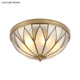 Traditional Brass Inverted Flush Mount Ceiling Light With Opal Glass – 4 Lights Ideal For Living