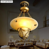Traditional Brass Inverted Hat Shaped Chandelier - 3-Light White Glass Living Room Drop Lamp