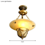 Traditional Brass Inverted Hat Shaped Chandelier - 3-Light White Glass Living Room Drop Lamp