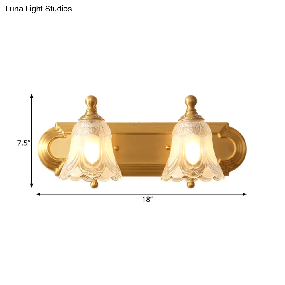 Traditional Brass Metal Vanity Wall Light - 2/3-Light Flower Design Bathroom Mounted Lighting