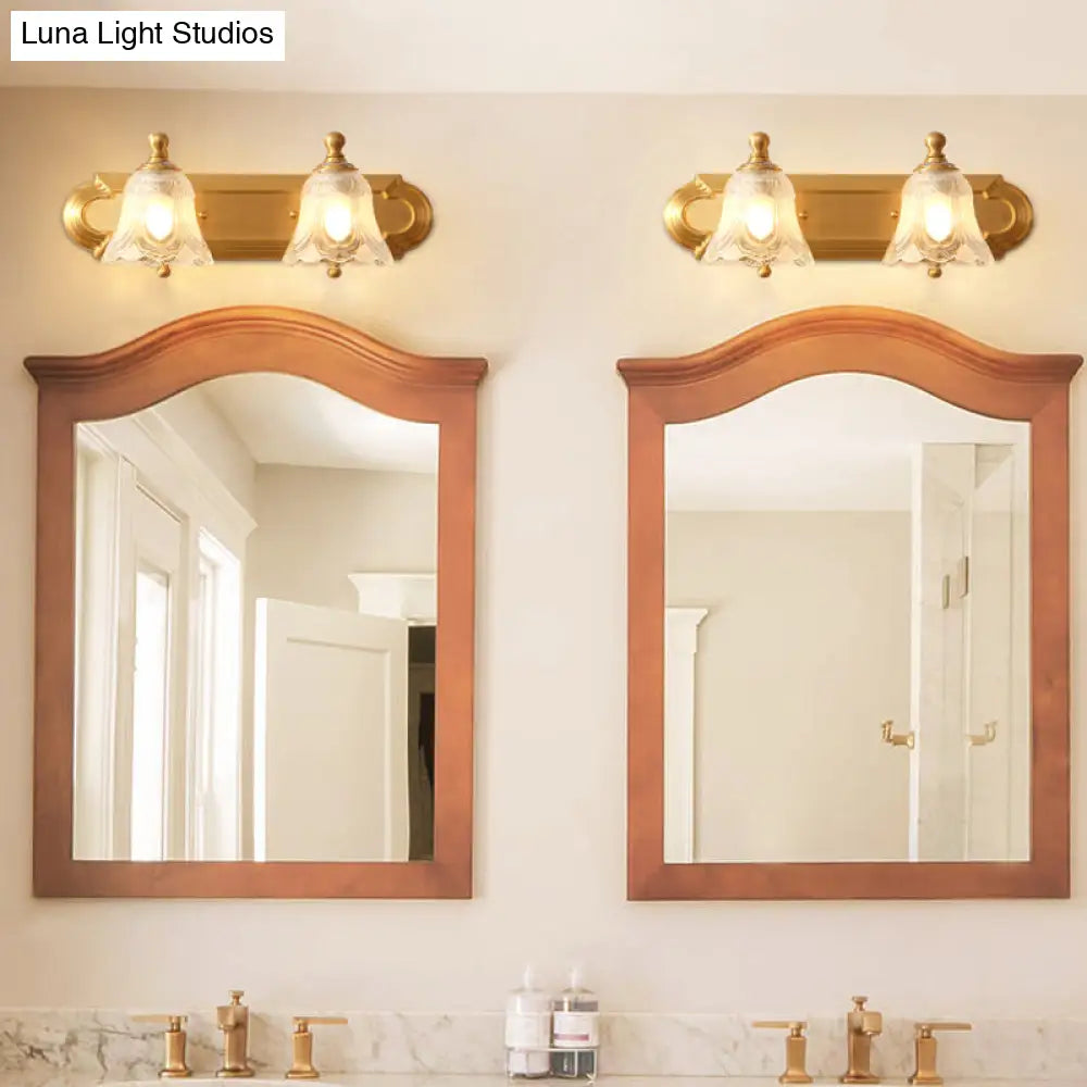 Traditional Brass Metal Vanity Wall Light - 2/3-Light Flower Design Bathroom Mounted Lighting