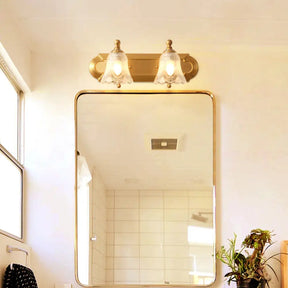 Traditional Brass Metal Vanity Wall Light - 2/3-Light Flower Design Bathroom Mounted Lighting 2 /