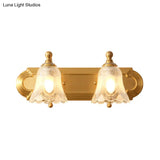 Traditional Brass Metal Vanity Wall Light - 2/3-Light Flower Design Bathroom Mounted Lighting