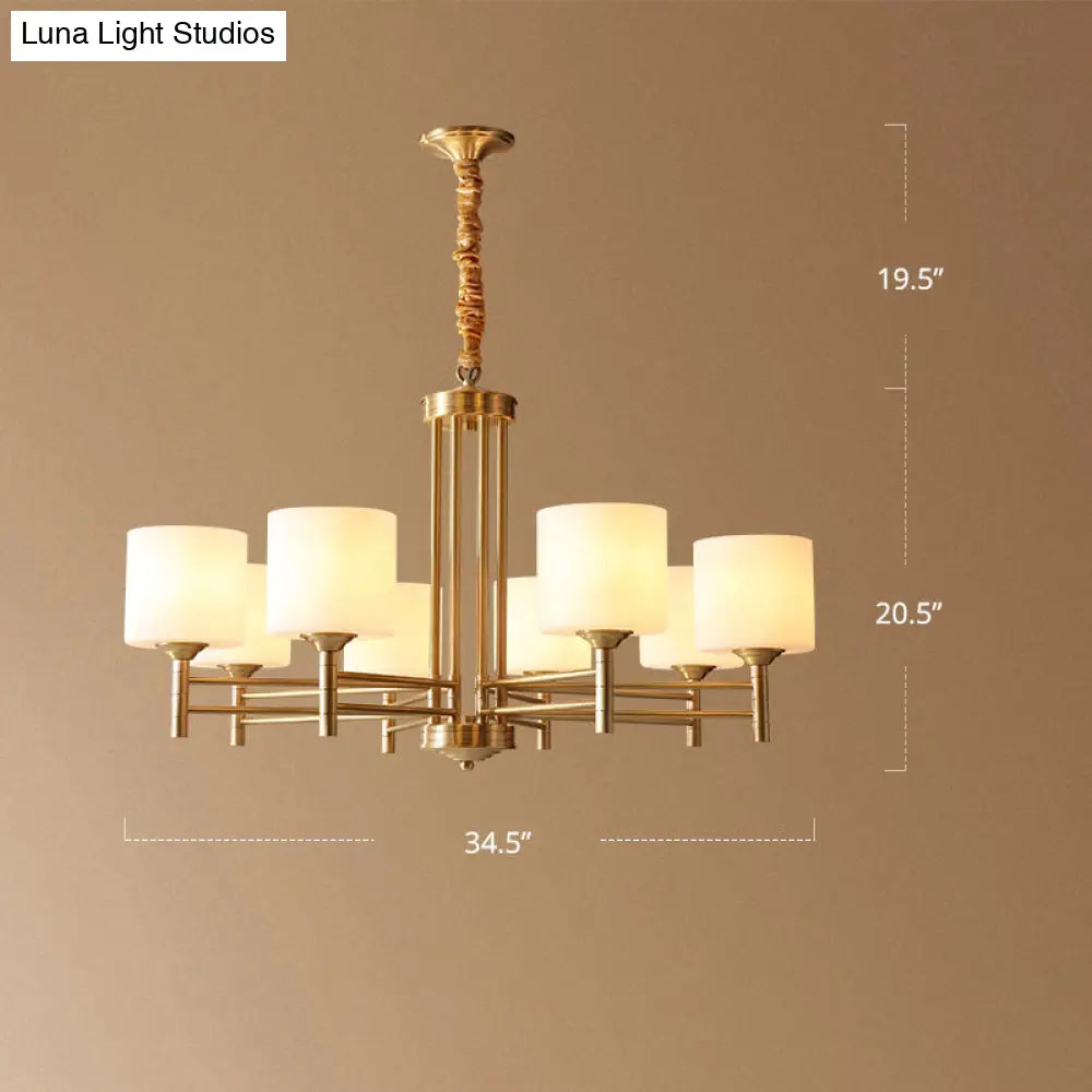 Traditional Brass Pendant Light With White Glass Shade - Elegant Living Room Chandelier