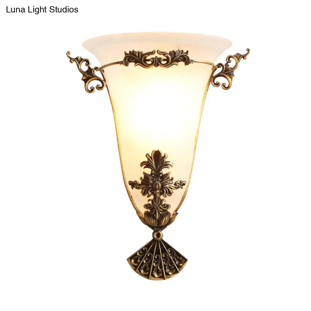 Traditional Brass Sconce With Milky Glass Head For Hallway Lighting
