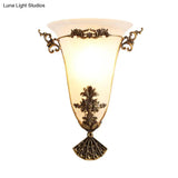 Traditional Brass Sconce With Milky Glass Head For Hallway Lighting
