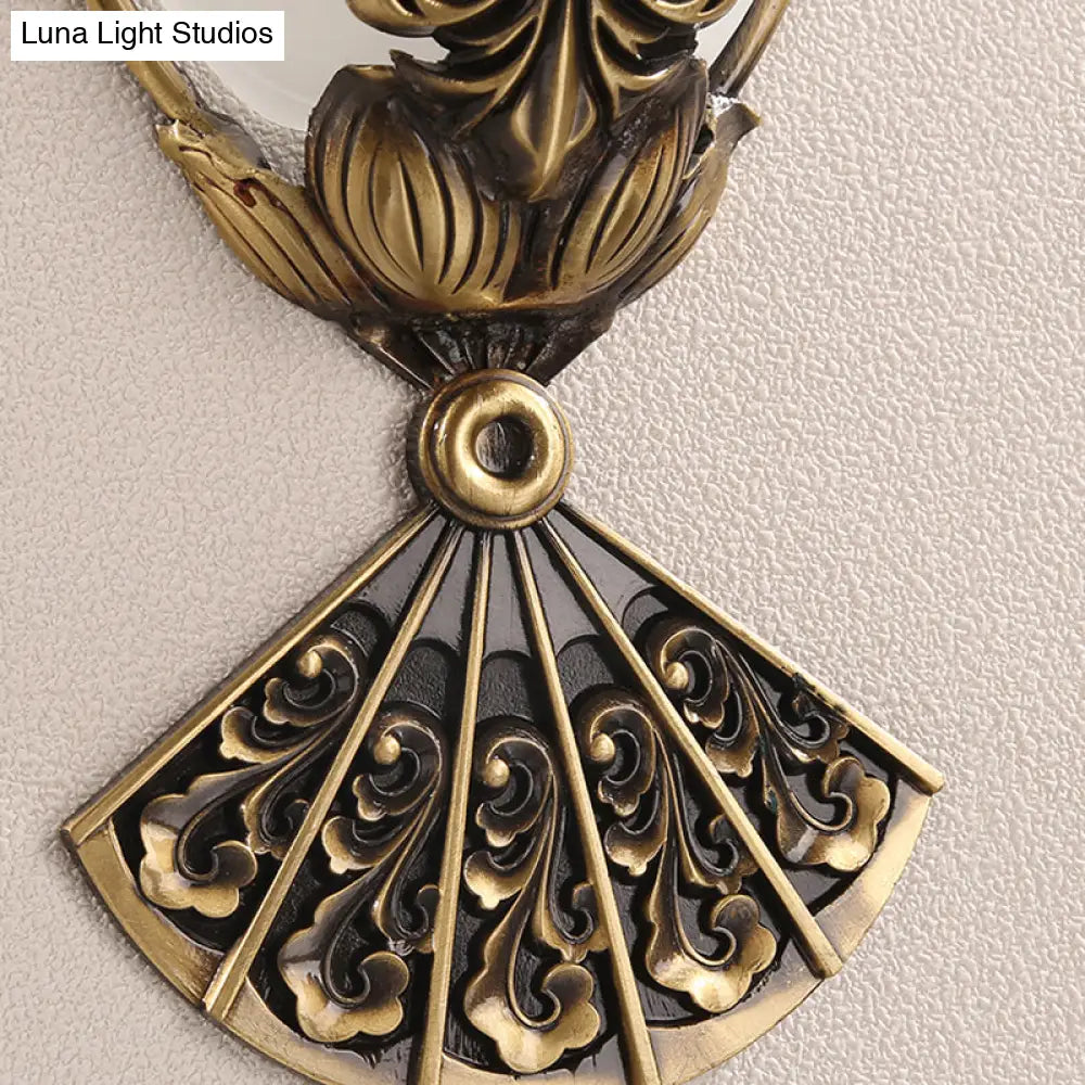 Traditional Brass Sconce With Milky Glass Head For Hallway Lighting