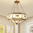 Traditional Brass Semi Flush Mount Ceiling Lamp With Opal Glass Drum – 4 Lights