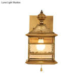 Traditional Brass Square Wall Lamp - 1-Light Living Room Mount Lighting