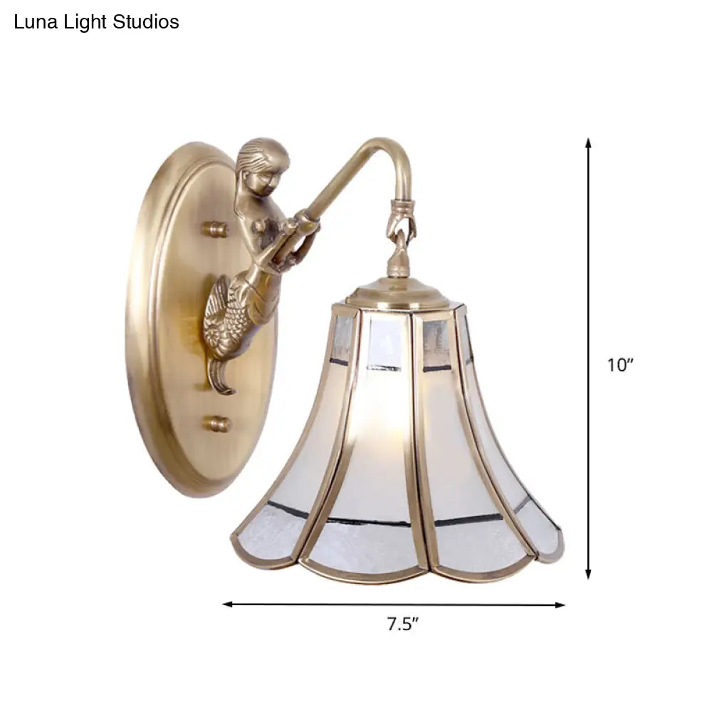 Traditional Brass Trumpet Sconce With Mermaid Design - Wall Mounted Lighting