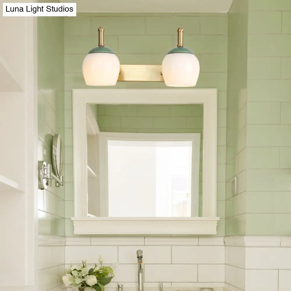 Traditional Brass Vanity Lamp With Frosted Glass Sconce Lights For Bathroom