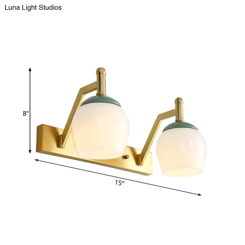 Traditional Brass Vanity Lamp With Frosted Glass Sconce Lights For Bathroom