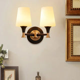 Traditional Brass Wall Mount Light With Tapered Cream Glass Shade - Corridor Fixture 2 /