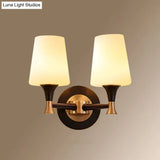 Traditional Brass Wall Mount Light With Tapered Cream Glass Shade - Corridor Fixture