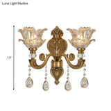 Traditional Brass Wall Sconce With Blossom Water Glass Shade - Ideal Living Room Lighting Fixture
