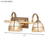 Traditional Brass Wall Sconce With Frosted Glass Dome Shade - 2/3 Bulb Vanity Light Fixture