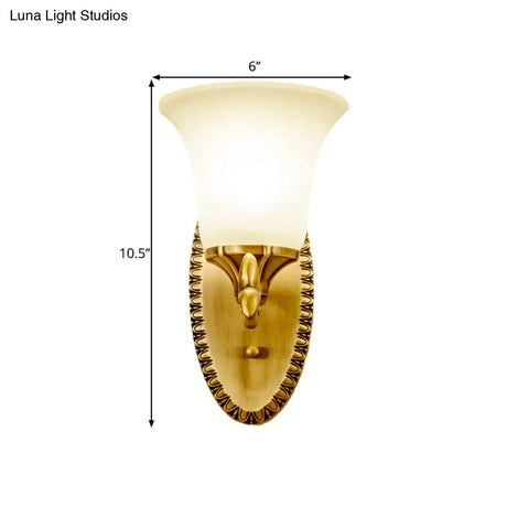 Traditional Brass Wall Sconce With Milky Glass Shade For Living Room