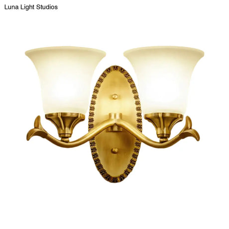 Traditional Brass Wall Sconce With Milky Glass Shade For Living Room