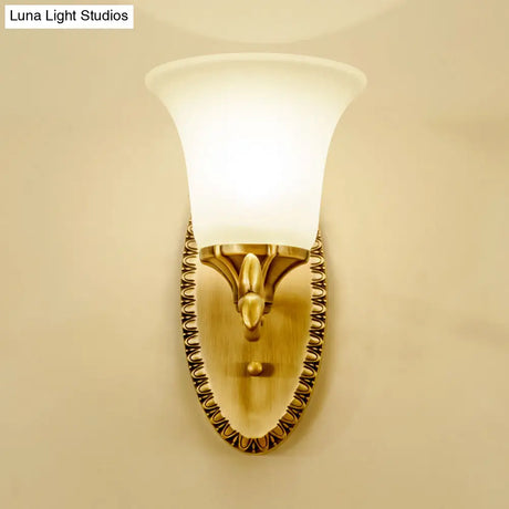 Traditional Brass Wall Sconce With Milky Glass Shade For Living Room