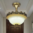 Traditional Bronze Semi Flush Ceiling Light With Frosted Glass Shade - 3 Lights For Corridors