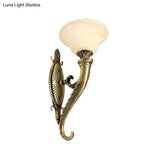 Traditional Bronze Wall Lamp With Scroll Arm Bell White Glass Shade - Kitchen Light Fixture