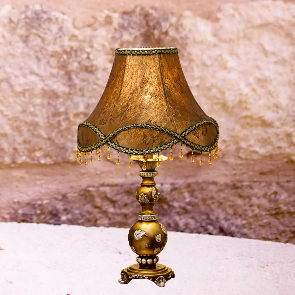 Traditional Brown Fabric 1-Light Table Lamp With Scalloped Bell Design 13/16 Width