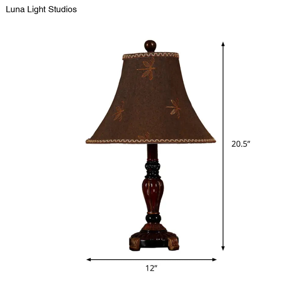 Traditional Brown Fabric Table Lamp With Flared Shade For Bedroom