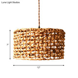 Traditional Brown Rattan Drum Pendant Light | Single Bulb Hanging Lamp for Dining Room Brown