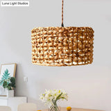 Traditional Brown Rattan Drum Pendant Light | Single Bulb Hanging Lamp for Dining Room Brown