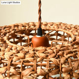 Traditional Brown Rattan Drum Pendant Light | Single Bulb Hanging Lamp for Dining Room Brown