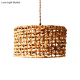 Traditional Brown Rattan Drum Pendant Light | Single Bulb Hanging Lamp for Dining Room Brown