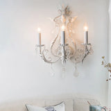 Traditional Candlestick Wall Mount Light With Crystal Draping - White