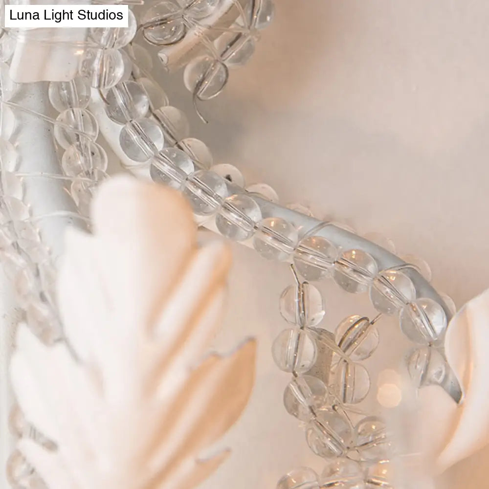 Traditional Candlestick Wall Mount Light With Crystal Draping - White