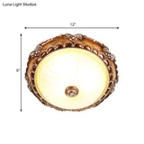 Traditional Circle Resin Flush Mount Ceiling Lamp With Bloom Tan Base & 2 Lights