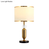 Traditional Clear Crystal Drum Shade Table Lamp - Elegant 1-Light White Nightstand Lighting