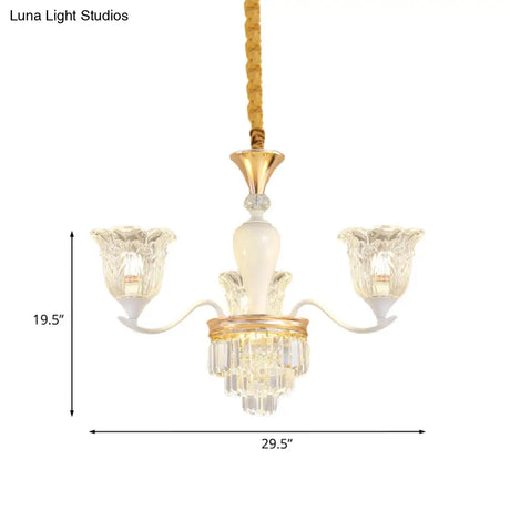 Traditional Clear Crystal Glass Chandelier Lamp - Blossom Bedroom Pendant (3/6-Head) In Gold