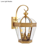 Traditional Clear Glass Pot Wall Lamp Brass Sconce Light Fixture For Bedroom (3 Bulbs)