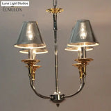 Traditional Cone Shape Chandelier 3/4/6-Head Fabric Hanging Pendant In Black/Chrome With Swooping