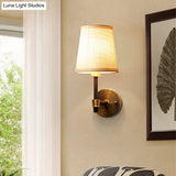 Traditional Conical Fabric Study Wall Lamp In White