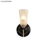 Traditional Conical Glass Wall Sconce - Black 1/2-Light Mounted Light For Foyer
