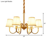 Traditional Conical Living Room Chandelier With Gold Swoop Arm - Fabric 5/6/8-Light Hanging Lamp