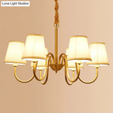 Traditional Conical Living Room Chandelier With Gold Swoop Arm - Fabric 5/6/8-Light Hanging Lamp