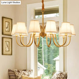 Traditional Conical Living Room Chandelier With Gold Swoop Arm - Fabric 5/6/8-Light Hanging Lamp