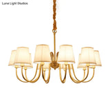 Traditional Conical Living Room Chandelier With Gold Swoop Arm - Fabric 5/6/8-Light Hanging Lamp